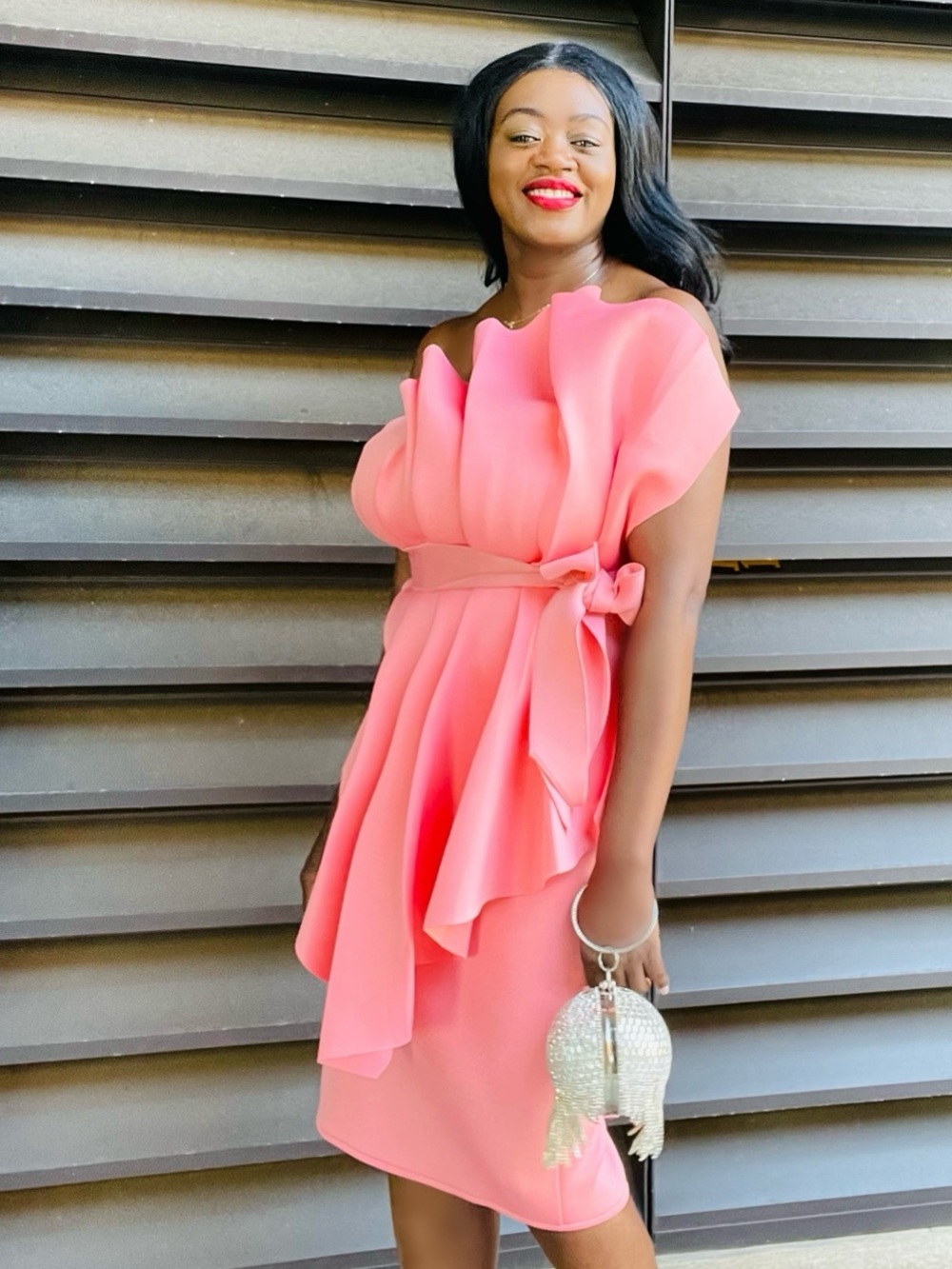 Elegant Pink One-Shoulder Ruffled Dress